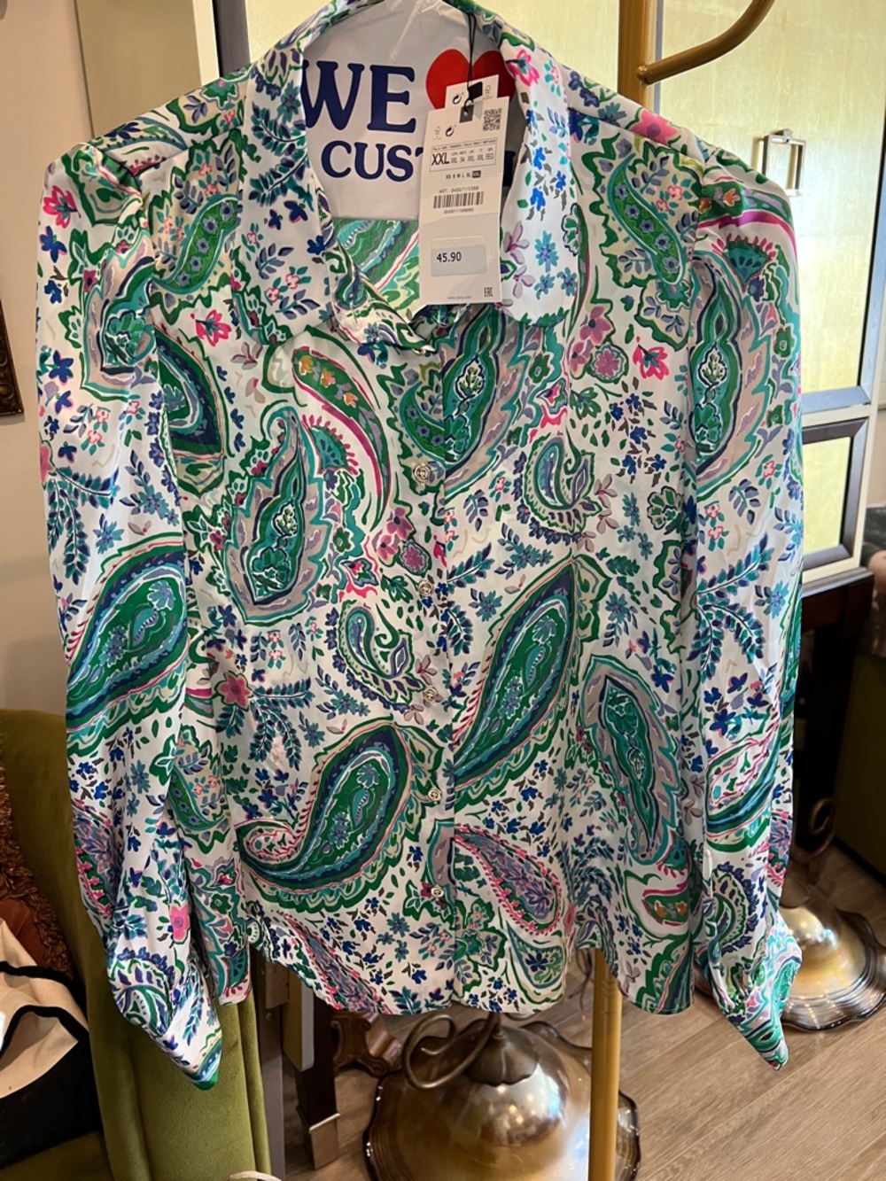 Women’s Paisley Button-Up Blouse - Green Multicolor